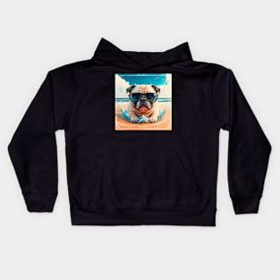 Pug on beach Kids Hoodie